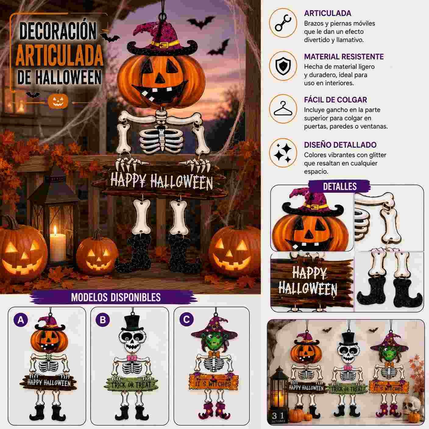 Esqueletos Articulados Diamantados para Decorar Halloween - Imagen 2