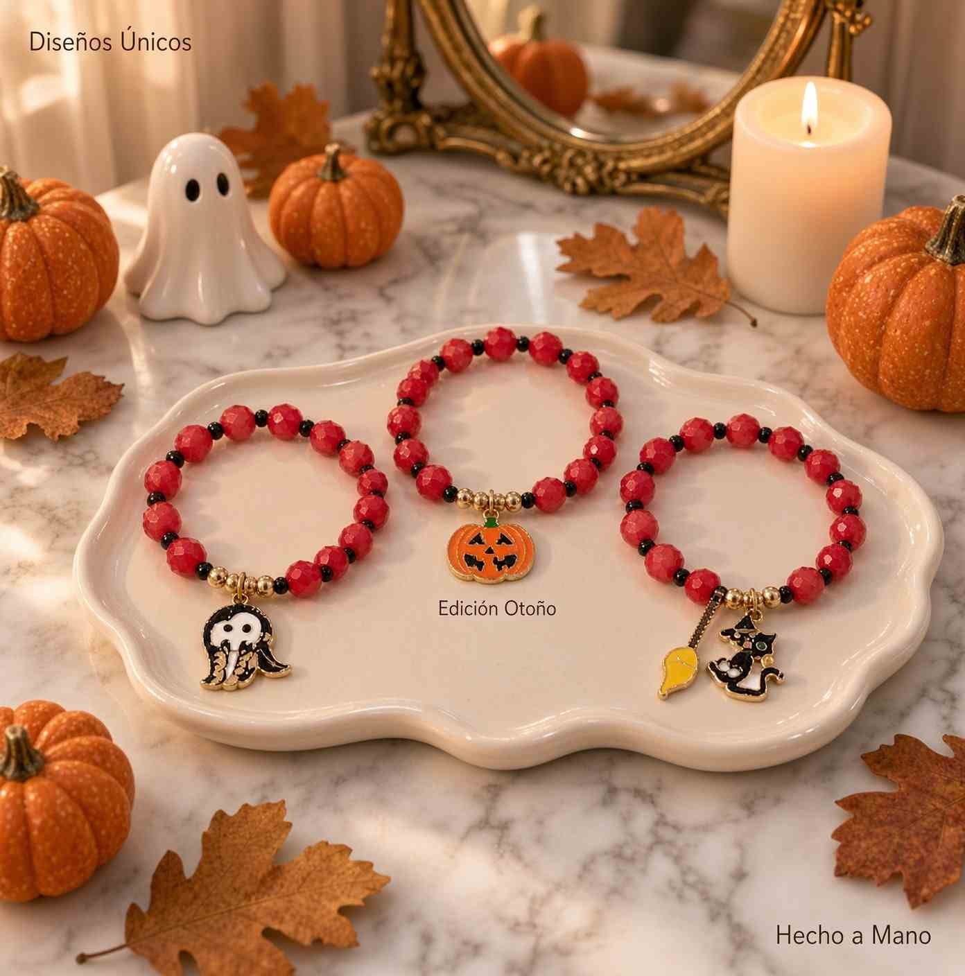 Pulseras Haloween Rojas con Dijes