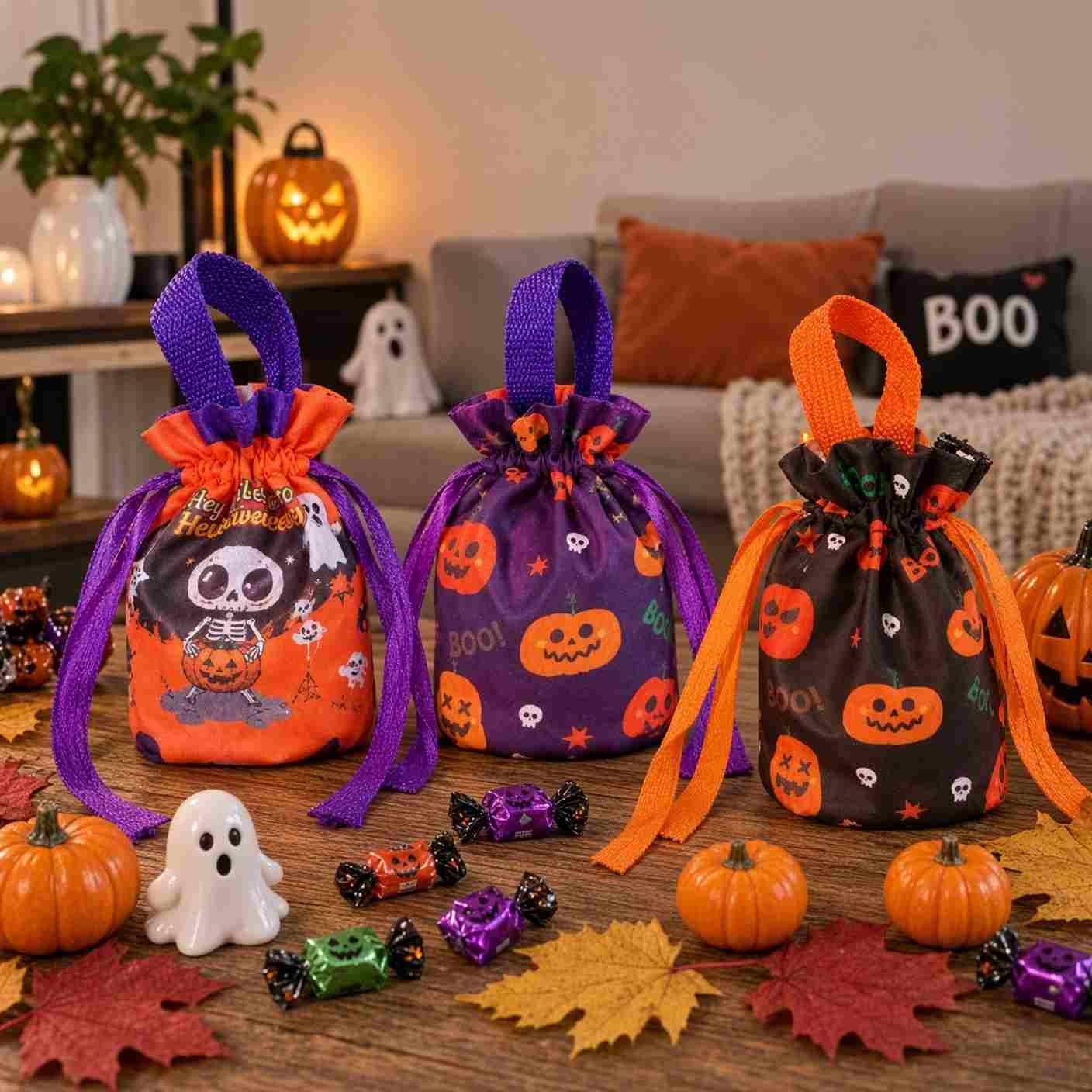 Bolsas Tipo Organza Halloween Estampada