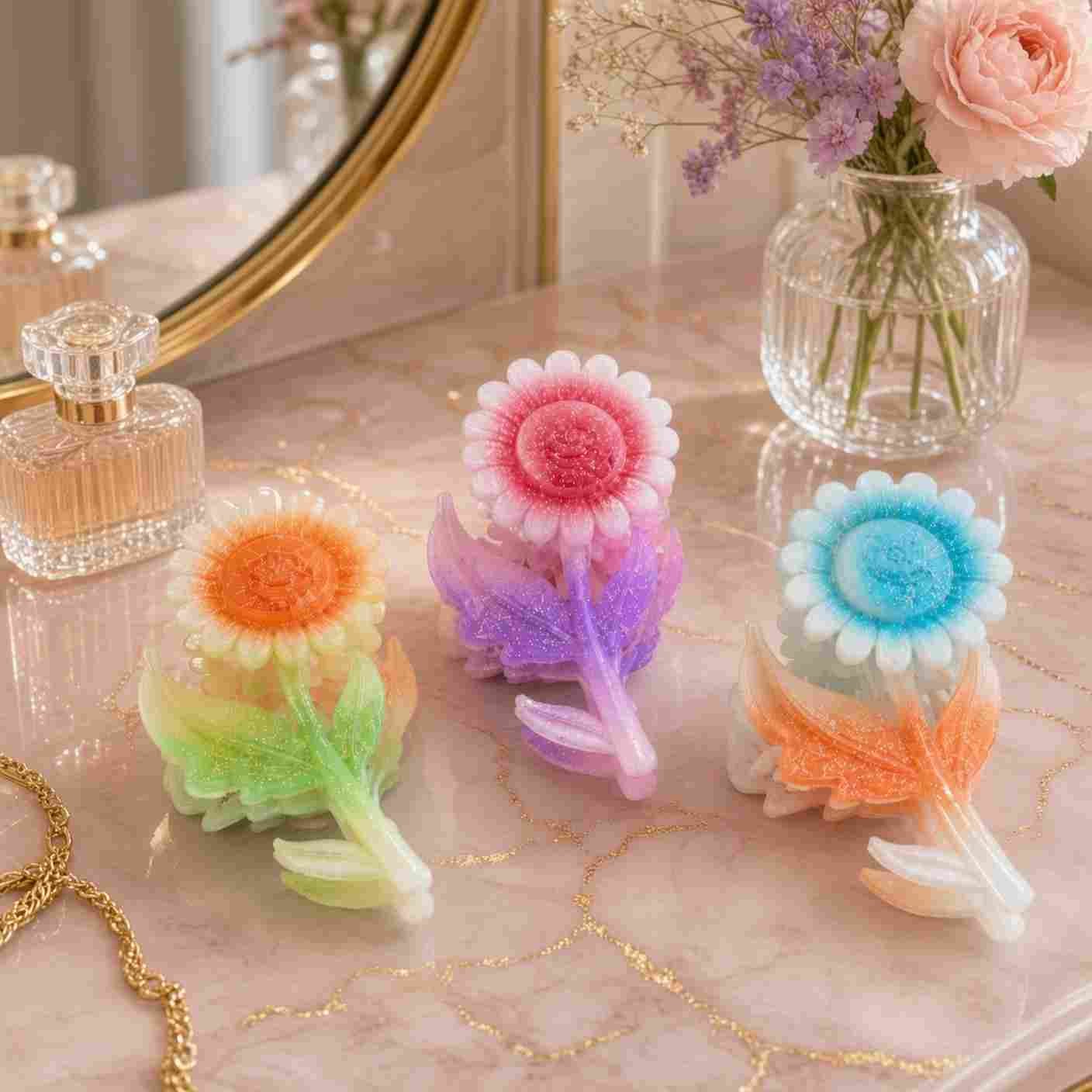 Pinzas Flores Hermosas con Brillos