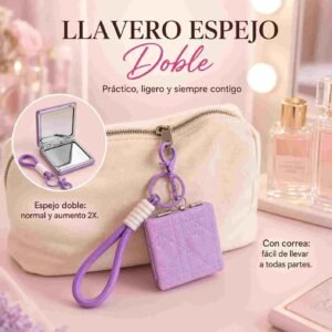 Espejos Dobles Llaveros de Bolsillo Tipo Piel, Con Aumento - Imagen 2