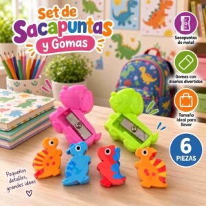 Sets de Sacapuntas Perritos y Gomas Dinosaurios - Imagen 2