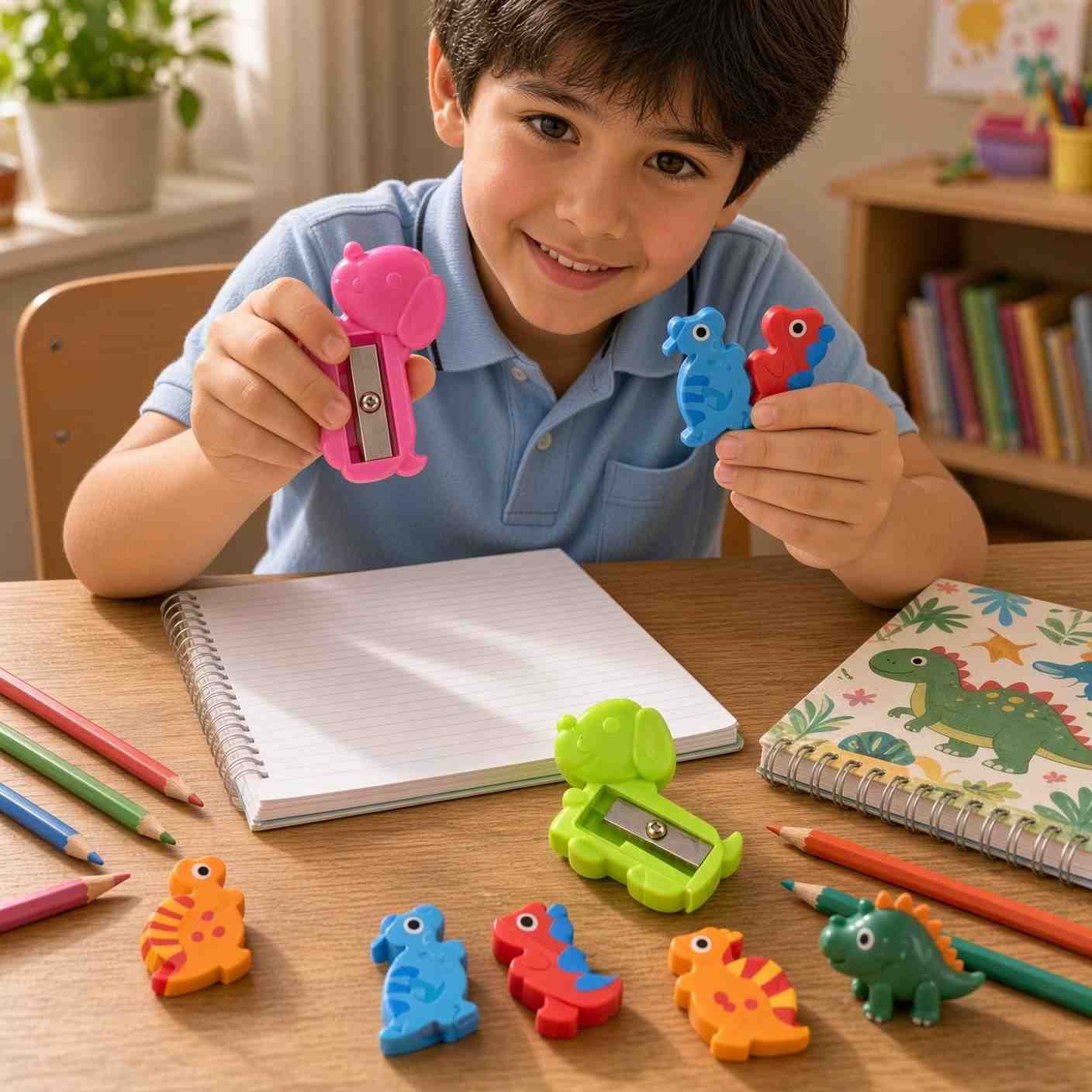Sets de Sacapuntas Perritos y Gomas Dinosaurios