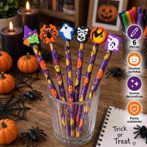 Set de 6 Lapices Halloween con Goma Figuras - Imagen 2