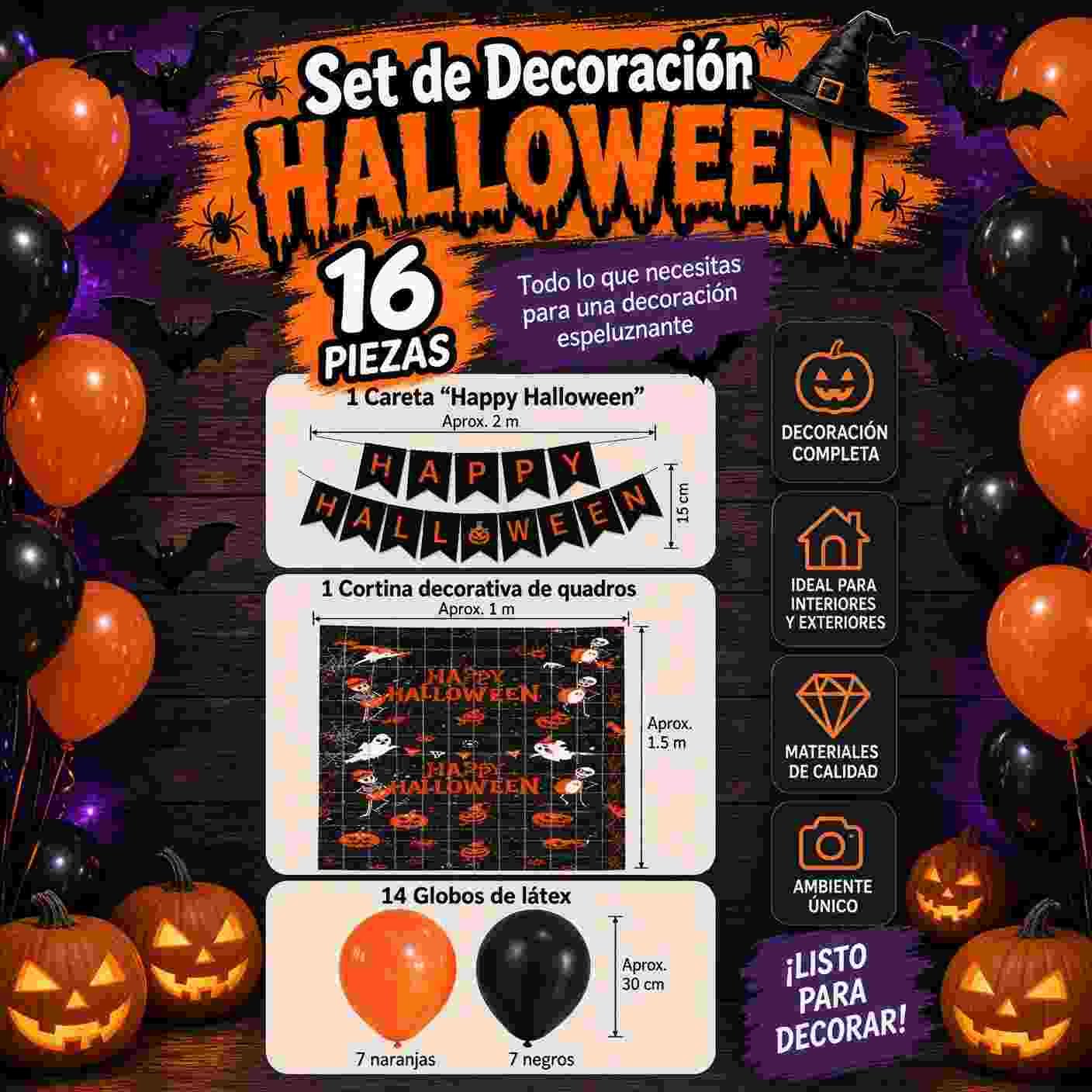 Set de Decoraci贸n para Fiestas Halloween con 16 piezas - Imagen 2