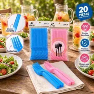 Paquetes de Tenedores Desechables 20 piezas, Rosas/Azules - Imagen 2