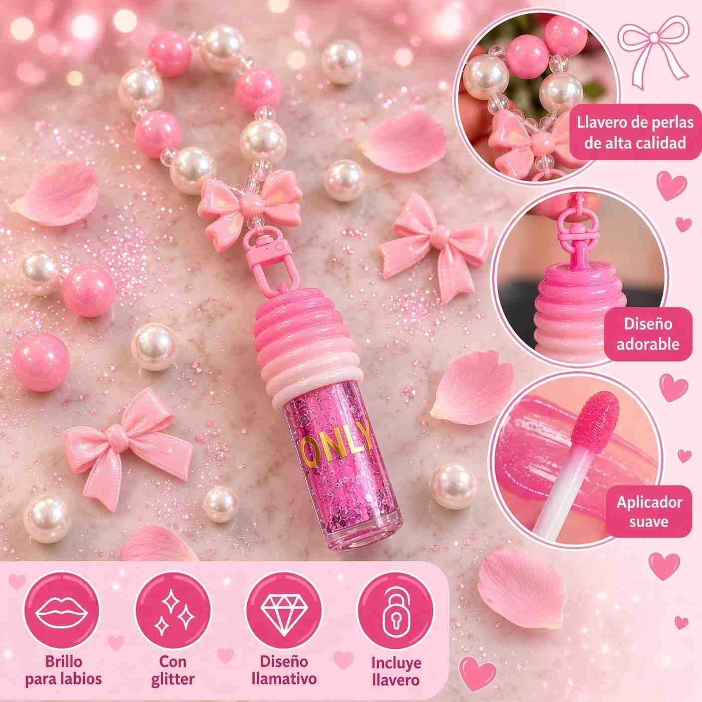 Gloss "Honey" con Llavero de perlas Hermosas - Imagen 2